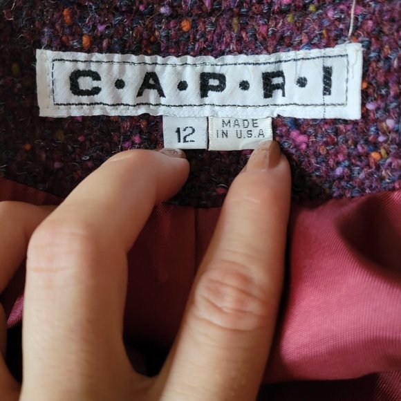 1980s C.A.P.R.I. Purple Bouclé Tweed Wool Coat XS/S-M - Picture 8 of 10